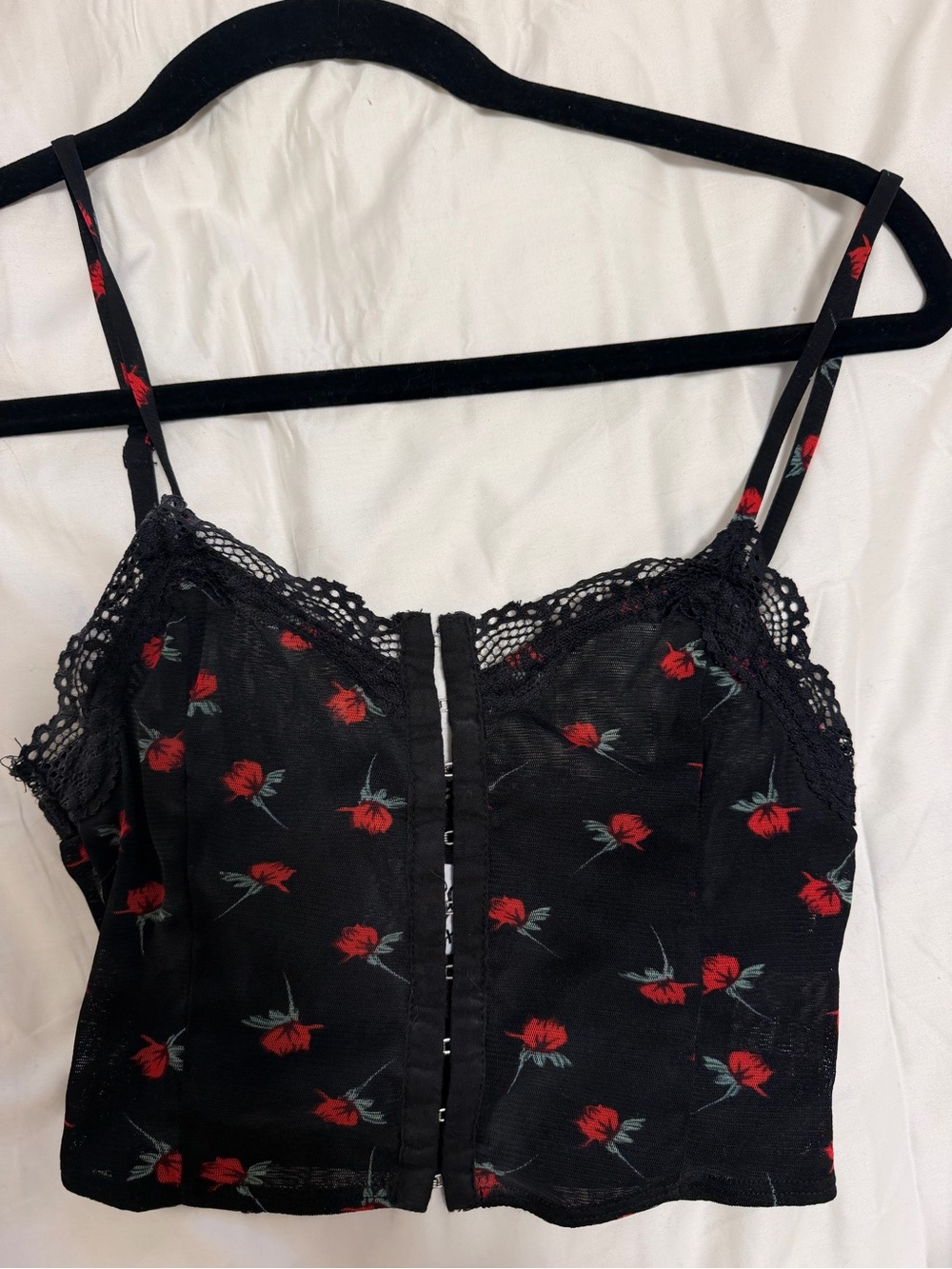 Princess Polly Black Floral Lace-Trim Cami